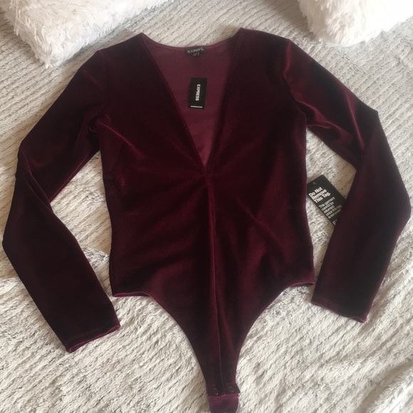 Burgundy velvet deep v top - Picture 2 of 3